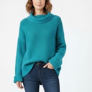Anthropologie Pilcro Blue Cowl Neck Ribbed Sweater Oversized Sz M CoastalGrandma